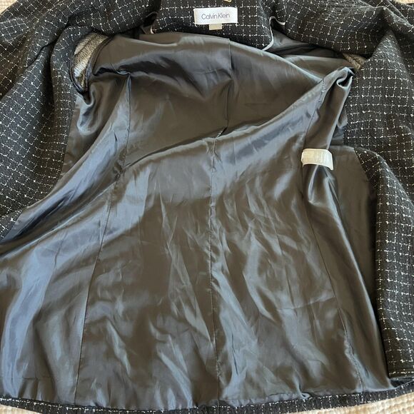 Calvin Klein Sweater Womens 4 Black White Open Front Ruffle Collar Tweed Jacket - Picture 10 of 13